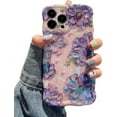 thumbnail image 1 of Case for iPhone 15 Pro, Colorful Retro Oil Painting Printed Flower Laser Glossy Pattern Cute Curly Waves Border Exquisite Phone Cover Stylish Durable TPU Protective Case for Girls Women-Purple, 1 of 18