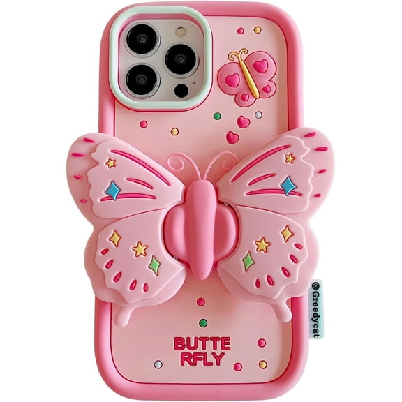 Case for iPhone 15 Pro,Cute 3D Kawaii Phone Cases Funny Butter Bear Angel Cartoon Cover with Keychain Soft Silicone Gel Drop Protection Case Women Girls for iPhone 15 Pro