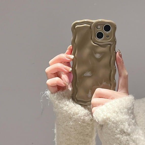 Case for iPhone 15 Pro,Cute 3D Solid Color Meteorite Bubble Water Ripple Curly Wavy Frame Case,Soft TPU Shockproof Case for iPhone 15 Pro Phone Case 6.1 Inch,Khaki