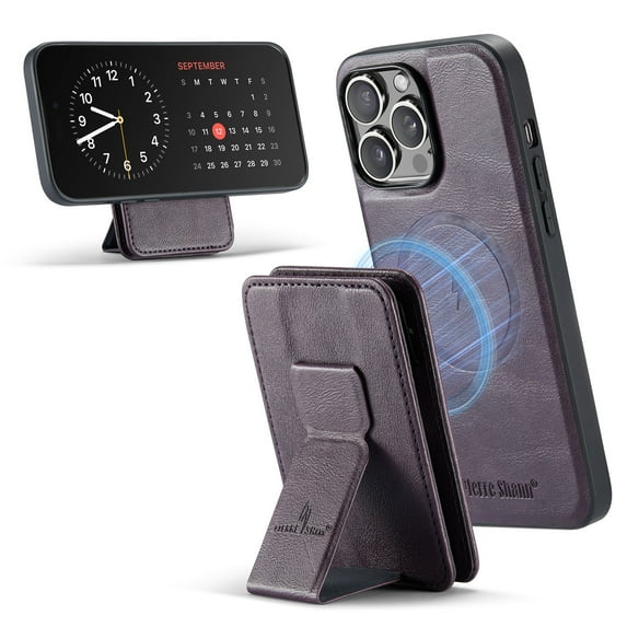 Case for iPhone 15 Pro, Detachable Magnetic Wallet Credit Card Cash Slot Case Support Wireless Charging Functional Kickstand Compatible with MagSafe Phone Cover For iPhone 15 Pro,Purple