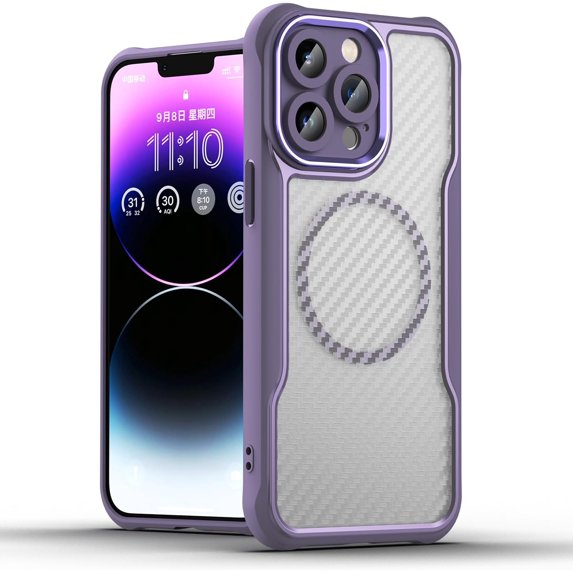 Case for iPhone 15 Pro,Full-Body Rugged Carbon Fibre Protective Clear Back Hybrid Magnetic with Wireless Charge Shockproof Protector Phone Case for iPhone 15 Pro,6.1 inch 2023 (Purple)