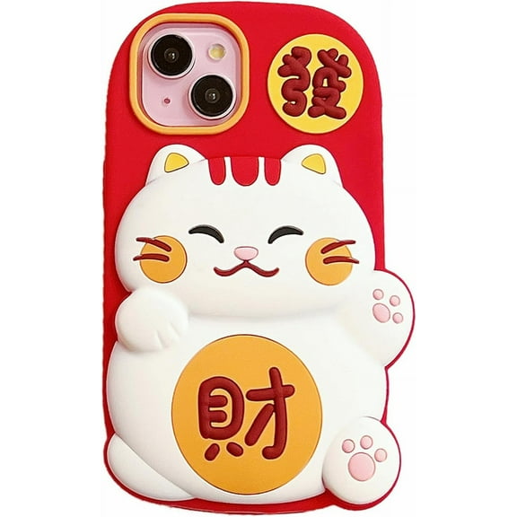 Case for iPhone 15 Pro,Kawaii Phone Cases 3D Silicone Cartoon Lucky Cat Fun Cute Case Soft Rubber Shockproof Protective Case Women Girls for iPhone 15 Pro
