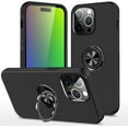 thumbnail image 1 of Case for iPhone 15 Pro Max, 360 Degree Rotation Magnetic Metal Finger Ring Holder Kickstand Magnet Car Mount Holder Inner Silicone with Camera Protection Glossy Anti-Drop Hard Cover - Black, 1 of 16
