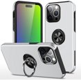 thumbnail image 1 of Case for iPhone 15 Pro Max, 360 Degree Rotation Magnetic Metal Finger Ring Holder Kickstand Magnet Car Mount Holder Inner Silicone with Camera Protection Glossy Anti-Drop Hard Cover - Silver, 1 of 16