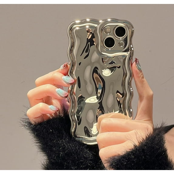 Case for iPhone 15 Pro Max,3D Meteorite Bubble Pattern Electroplate Plating Glitter Curly Wavy Frame Glossy Case,Soft TPU Shockproof Case for iPhone 15 Pro Max Phone Case 6.7 Inch,Silvery