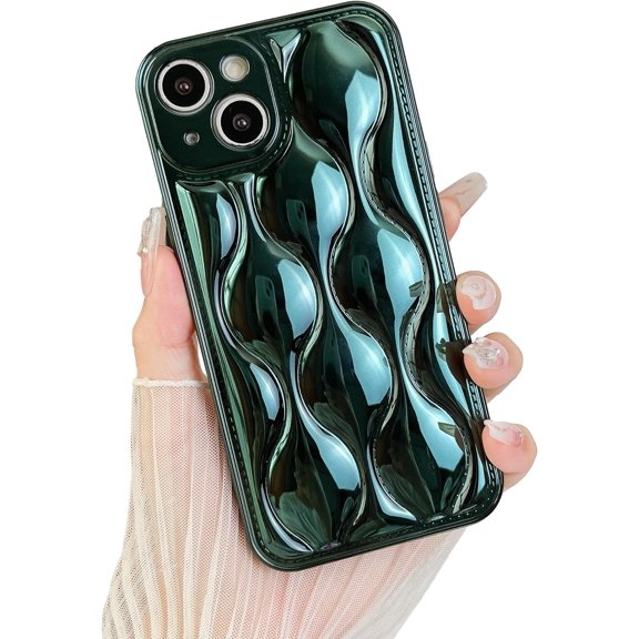 Case for iPhone 15 Pro Max,3D Water Ripple Pattern Chrome Plating Electroplate Non-Yellowing Glossy Case,Soft TPU Full Protection Case for iPhone 15 Pro Max Phone Case 6.7 Inch,Dark Green