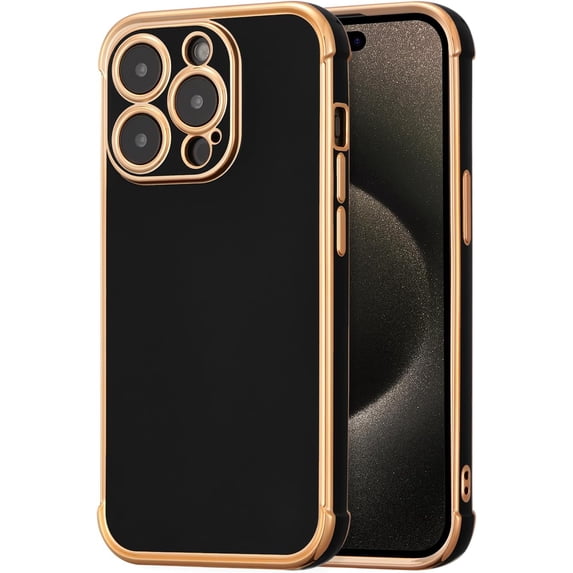 Case for iPhone 15 Pro Max 6.7" Luxury Plating Edge Case Cover Slim Lightweight Glossy Bling Phone Case Soft TPU Shockproof Bumper Case Electroplated Case,Black