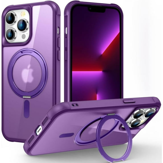 Case for iPhone 15 Pro Max 6.7 inch with 360°Rotatable Magnetic Ring Stand Compatible with MagSafe Lightweight and Translucent Matte Back Shockproof Protective Case Men Women Purple