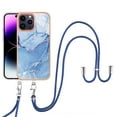 thumbnail image 1 of Case for iPhone 15 Pro Max, Adjustable Detachable Crossbody Strap Neck Strap Silicone Bumper Marble Painted TPU Ultra Thin Shockproof Protective Phone Case Cover for iPhone 15 Pro Max, Blue, 1 of 7