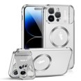 thumbnail image 1 of Case for iPhone 15 Pro Max, with Alloy Camera Invisible Stand [Compatible with MagSafe] Drop Protection Magnetic Absorption Metal Bumper and Back Acrylic Cover for iPhone 15 Pro Max, Silver, 1 of 8