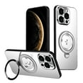 thumbnail image 1 of Case for iPhone 15 Pro Max, CD Texture Camera Lens Protection, Compatible with Magsafe, Adjustable Ring Kickstand, Drop Protective Shockproof Lightweight Anti-Fingerprint Phone Case Cover, Silver, 1 of 11