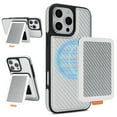 thumbnail image 1 of Case for iPhone 15 Pro Max, Carbon Fiber Back Case + Carbon Fiber Back Card Bag, RFID Blocking Anti-Scratch Protective Magnetic Kickstand Phone Case Cover for iPhone 15 Pro Max, White, 1 of 11