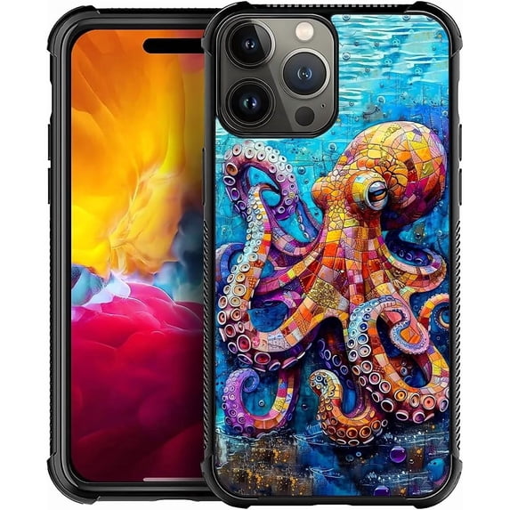 Case for iPhone 15 Pro Max Case, Cartoon Octopus Colored Pattern Graphic Design Girl Boy Soft Silicone Hard Acrylic Shock Protection Case for iPhone 15 Pro Max