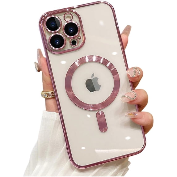 Case for iPhone 15 Pro Max Case Clear Compatible with MagSafe Built-in Camera Lens Protector Soft Slim Shockproof Phone Case Cover for iPhone 15 Pro Max 6.7" - Pink