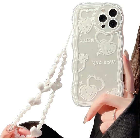 Case for iPhone 15 Pro Max Case Cute Curly Wave Shape Kawaii iPhone Cases with Bracelets Funny Soft Phone Case Shockproof Protective Case Cover iPhone 15 Pro Max Case for Women Girls (White)