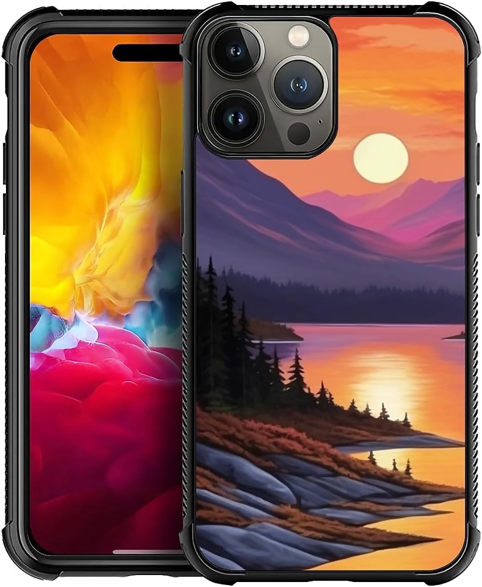 Case for iPhone 15 Pro Max Case, Sunset Case forest River Pattern ...