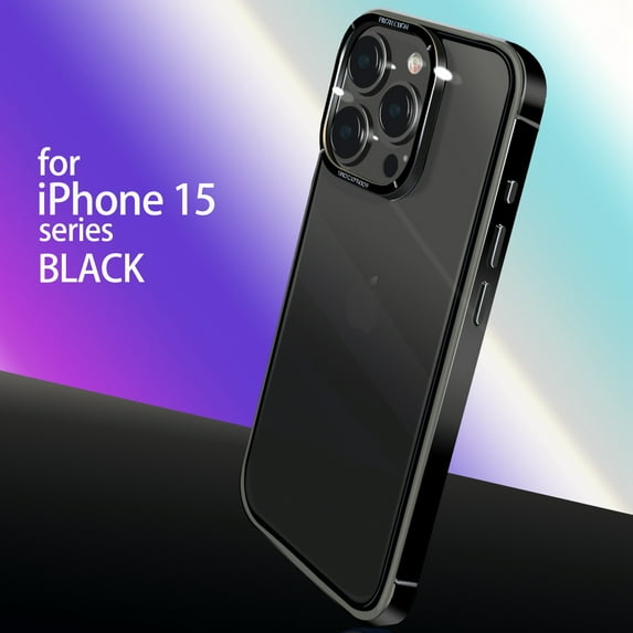 Case for iPhone 15 Pro Max Clear Rugged Cover with Stainless Steel Frame, Anti-Scratch & Protective Transparent Shell for Women Men, Rugged Shockproof Non-Yellowing Case for iPhone 15 Pro Max, Black