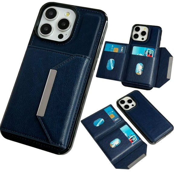 Case for iPhone 15 Pro Max Compatible with MagSafe Magnetic 2-in-1 Detachable Wallet Case with Card Slots for Women Men, Classic PU Leather Flip Kickstand Shockproof Protective Case, Darkblue