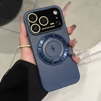 Case for iPhone 15 Pro Max, Compatible with MagSafe, Stylish Lightweight Ring Kickstand Anti-Scratch Protective PU Leather   TPU Phone Cover with Lens Protector, for iPhone 15 Pro Max, Blue