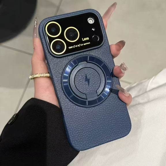 Case for iPhone 15 Pro Max, Compatible with MagSafe, Stylish Lightweight Ring Kickstand Anti-Scratch Protective PU Leather + TPU Phone Cover with Lens Protector, for iPhone 15 Pro Max, Blue