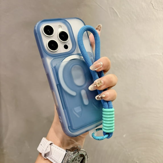 Case for iPhone 15 Pro Max, Compatible with MagSafe, Translucent Slim Phone Cover with Card Slot & Lanyard, Lightweight Anti-Scratch Thin Fit Protective Anti-Fingerprint Case, Blue