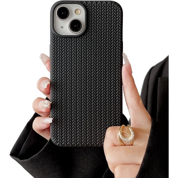 Case for iPhone 15 Pro Max,Cute 3D Laid Braid Woven Pattern Desgin Solid Color Girls Case,Soft TPU Shockproof Case for iPhone 15 Pro Max 6.7 Inch,Black
