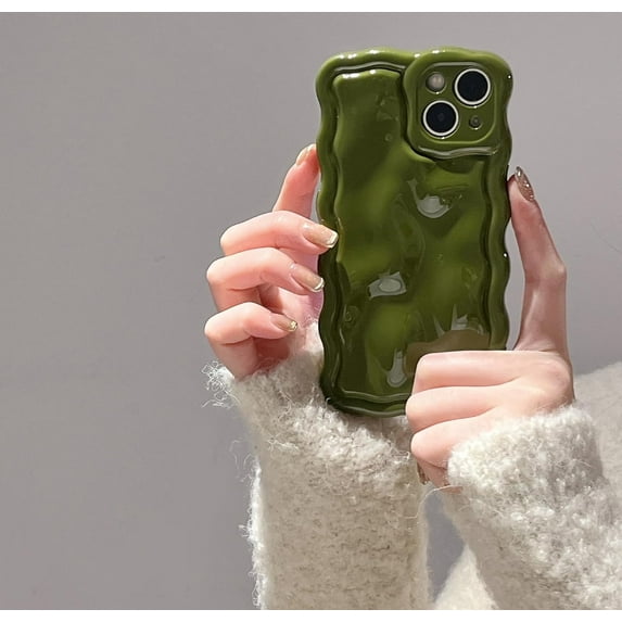 Case for iPhone 15 Pro Max,Cute 3D Solid Color Meteorite Bubble Water Ripple Curly Wavy Frame Case,Soft TPU Shockproof Case for iPhone 15 Pro Max Phone Case 6.7 Inch,Cream Green