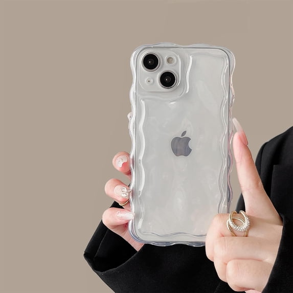 Case for iPhone 15 Pro Max,Cute 3D Transparent Meteorite Bubble Water Ripple Pattern Curly Wavy Frame Case,Soft TPU Shockproof Case for iPhone 15 Pro Max Phone Case 6.7 Inch,Clear