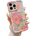 thumbnail image 1 of Case for iPhone 15 Pro Max, Cute Colorful Retro Oil Painting Printed Flower Laser Glossy Pattern, Durable TPU Protective Case Stylish Curly Waves Edge Phone Cover for Girls Women, Green, 1 of 7