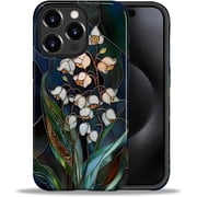 Case for iPhone 15 Pro Max, Durable Drop Protection Shockproof Silicone Hard PC 2 in 1 Hybrid Protective Cover with Stylish Pattern Design Stained Glass Lily Wildflower