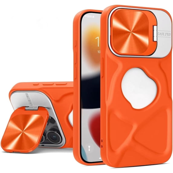 Case for iPhone 15 Pro Max,Fashion Shockproof DustProof Magnetic Built-in Camera Cover Kickstand TPU Full Body Anti-Scratch Protective Phone Case for iPhone 15 Pro Max,6.7 inch 2023 (Orange)