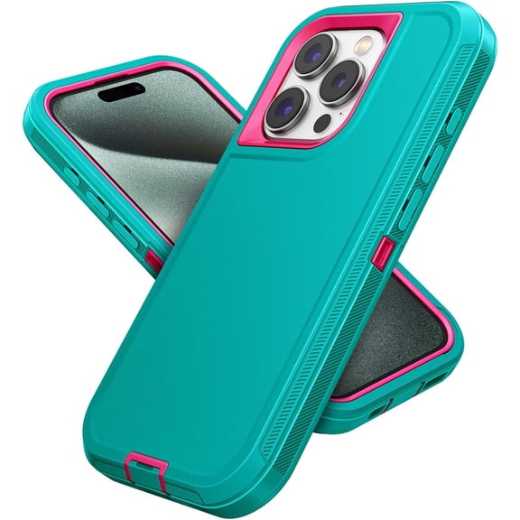 Case for iPhone 15 Pro Max, Heavy Duty Rugged Dual-Layer Protection Phone Case &Anti dust Port Scratch Shockproof Matte  Back Cover for Apple iPhone 15 Pro Max 5G 6.7 inch, Mint/Rose Red