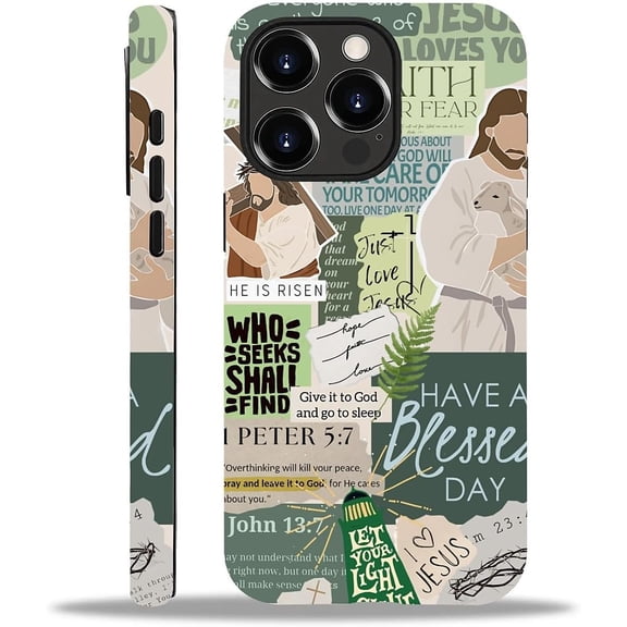 Case for iPhone 15 Pro Max, Hybrid 2-Layer Case, Shockproof Military-Grade Protection Durable Anti-Scratch Phone Case for Woman Man Boy Girl, Jesus Bible Verse Collage