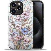 Case for iPhone 15 Pro Max,Hybrid Dual Protection Soft TPU, Hard PC Shockproof Cover, Anti-Scratch Slim Protective Men Women Case for iPhone 15 Pro Max Wildflower Flowers Stained Glass Design