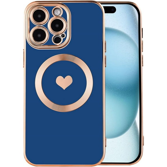 Case for iPhone 15 Pro Max, Magnetic Compatible with Magsafe - Cute Love Luxury Plating Edge Bumper with Full Camera Lens Protection for 15 Pro Max Phone Case, Pink