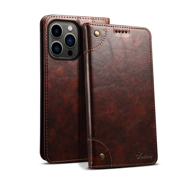 Case for iPhone 15 Pro Max, Magnetic Matte Premium PU Leather Stand Flip Cover with Card Slots and Wallet, Shockproof and Full Body Protection Compatible with iPhone 15 Pro Max - Brown