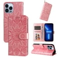 thumbnail image 1 of Case for iPhone 15 Pro Max, Case Sunflower Embossed PU Leather Flip Cover Wallet Case with Cards Slot Holder Kickstand with Strap Protective Cover for Apple iPhone 15 Pro Max, Rosegold, 1 of 12