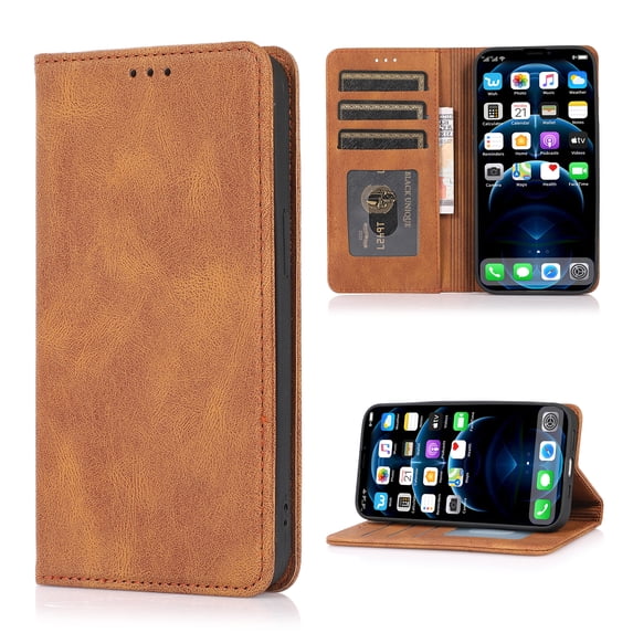 Case for iPhone 15 Pro Max Wallet with Credit Card Holder, Strong Magnetic Closure PU Leather Flip Cover with Folio Kickstand Protection Full Body Shockproof Case for iPhone 15 Pro Max, Brown