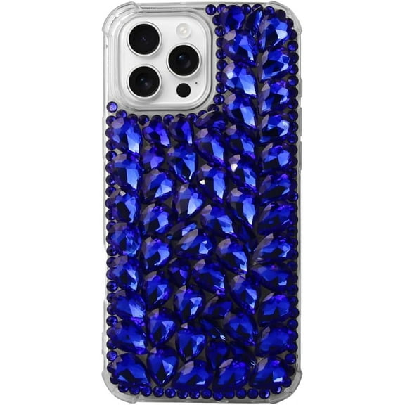 Case for iPhone 15 Pro Max,iPhone 15 Pro Max Case,3D Handmade Sparkle Stunning Stones Crystal Diamond Bling Glitter Girls Women Shockproof Phone Case for iPhone 15 Pro Max,6.7 inch 2023 (Blue)
