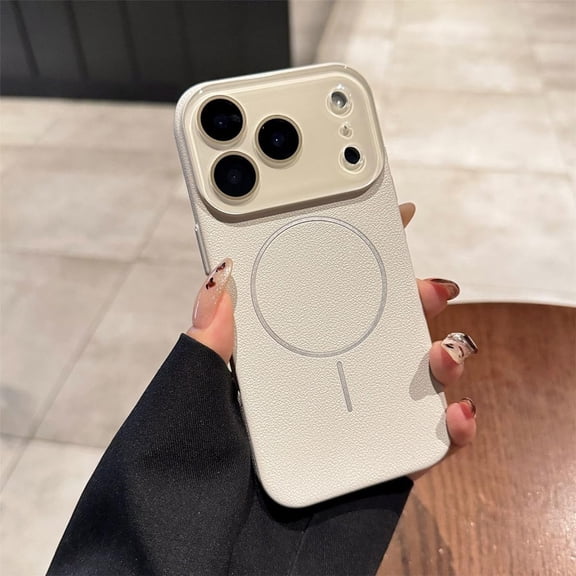 Case for iPhone 15 Pro,PC Leather Military Grade Drop Built-in Lens Protector Full-Body Protective Shockproof with Wireless Charging Phone Case for iPhone 15 Pro,6.1" 2023 (Beige)