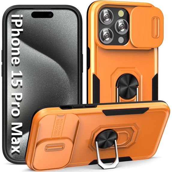 Case for iPhone 15 Pro Phone Case iPhone 15 Pro Case, with Slide Camera Cover and Stand Ring, Support Magnet Car Mount, Military Grade, Heavy Duty, for iPhone 15 Pro Case Grey