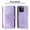 thumbnail image 1 of Case for iPhone 15 Pro, Premium PU Leather Magnetic Flip Wallet Case with Card Holder Cash Slot Lanyard Strap Kickstand Function Embossed Flower Pattern Shockproof Cover,Purple, 1 of 15