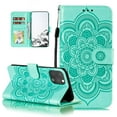 thumbnail image 1 of Case for iPhone 15 Pro, Premium PU Leather Magnetic Flip Wallet Case with Card Holder Cash Slot Lanyard Strap Kickstand Function Embossed Mandala Flower Pattern Shockproof Cover - Green, 1 of 14