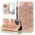 thumbnail image 1 of Case for iPhone 15 Pro, Premium PU Leather Magnetic Flip Wallet Case with Card Holder Cash Slot Lanyard Strap Kickstand Function Embossed Mandala Flower Pattern Shockproof Cover - Rose Gold, 1 of 14