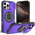 thumbnail image 1 of Case for iPhone 15 Pro with Rotating Metal Stand, MagSafe Magnetic Wireless Charging,Sliding camera casing,Shockproof Dropproof Tough Rugged Protective Case Cover,Purple,For iPhone 15 Pro, 1 of 7