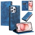 thumbnail image 1 of Case for iPhone 15 Pro Wallet Case for Women Girls with Card Holder, Embossed Flower Pattern Magnetic Flip PU Leather Purse Protective Phone Cover for iPhone 15 Pro, Blue, 1 of 11