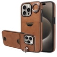 thumbnail image 1 of Case for iPhone 15 Pro Wallet with Credit Card Holder & Finger Ring Kickstand, Premium PU Leather Slim Cover Shockproof Scratch Resistant Full Protection Phone Case for iPhone 15 Pro, Brown, 1 of 10
