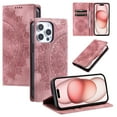 thumbnail image 1 of Case for iPhone 15 Pro Wallet Case for Women Girls with Card Holder, Embossed Flower Pattern Magnetic Flip PU Leather Purse Protective Phone Cover for iPhone 15 Pro, Pink, 1 of 11