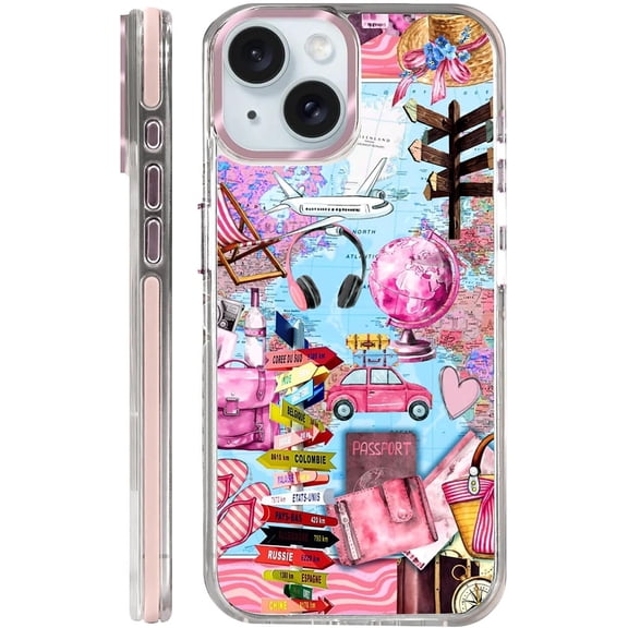 Case for iPhone 15, Shockproof, Slim Phone Case, Cover Holiday Trip World Map Phone Case Design, for Women Girls Magnetic Clear Cover - Slim, Sleek, & Shockproof Protection