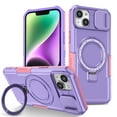 thumbnail image 1 of Case for iPhone 15, with Sliding Camera Cover, with Rotating Finger Ring Holder Magnetic Bracket Hybrid Hand Grip Protective Shockproof Phone Case Cover for iPhone 15 - Purple, 1 of 10